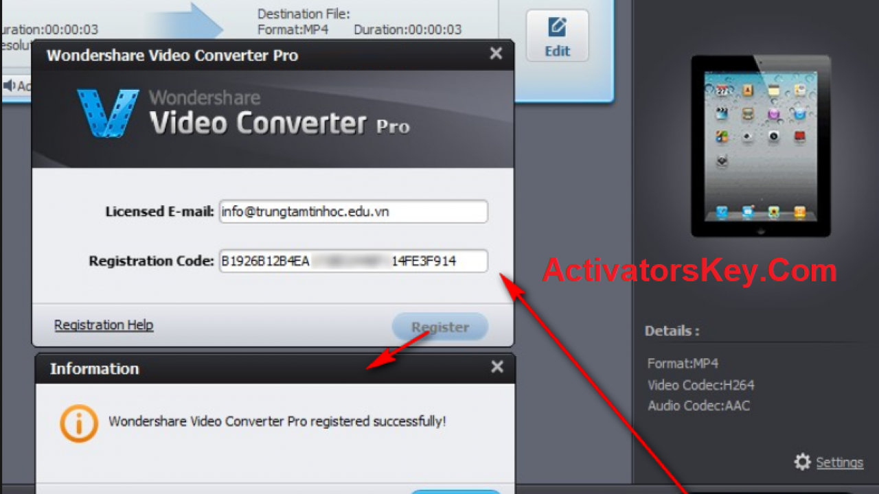 wondershare video converter ultimate registration code and email